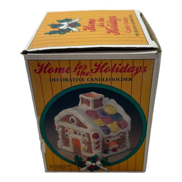 JASCO Candle Holder Gingerbread House Handpainted Ceramic Candy Cottage Vintage - Picture 14 of 15